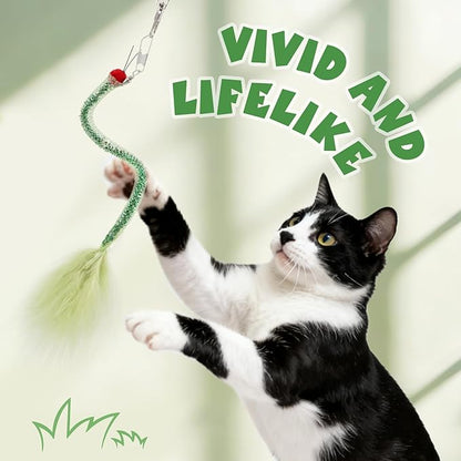 SONGWAY Cat Toy Wand Attachments - 8 Pieces Carrot Shrimp Mouse Fish Worm Dragonfly Cat Feather Toy Refills, Interactive Elastic Mesh Cat Toys for Indoor Cats Kittens