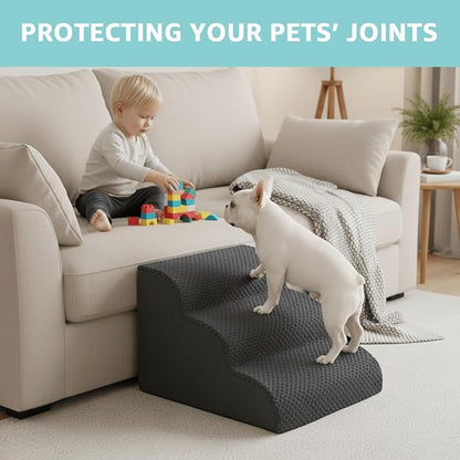 Dog Stairs for Medium Dogs 22" H, 5-Step Dog Steps Ramp for High Beds and Couch with Anti-Slip Washable Cover and Durable High Density Foam, Grey