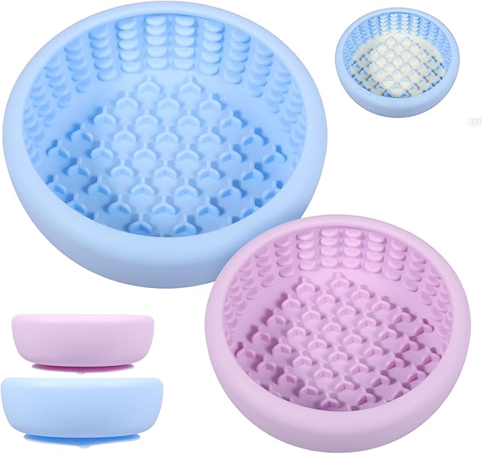 2 Pcs Dog Lick Bowl with Suction Cup, Non-Slip Slow Feeder Licking Mat, Large and Small Size, Dog Freeze Bowl for Small and Medium Dogs, BPA Free Silicone, Dishwasher Safe (Light Blue & Pink)