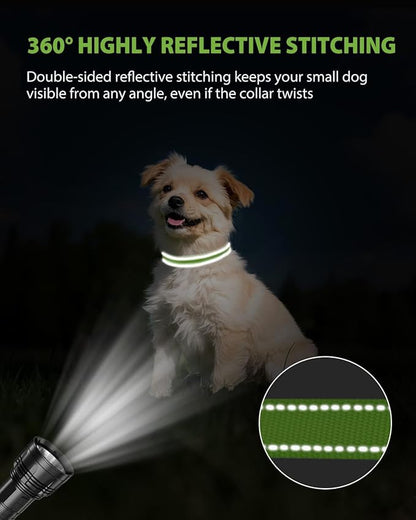 Joytale Small Dog Collar, Durable Double-Sided Reflective Nylon Collar for Night Safety, Adjustable Quick-Release for Active Breeds, Green, S (3/4" Width)