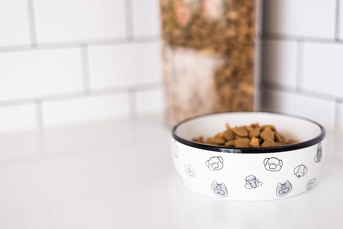 Pearhead Ceramic Dog Faces Dog Bowl, Stoneware Food and Water Dish for Dogs, Heavy Non-Slip Base, Small/Medium 2.25 Cups/ 18 oz