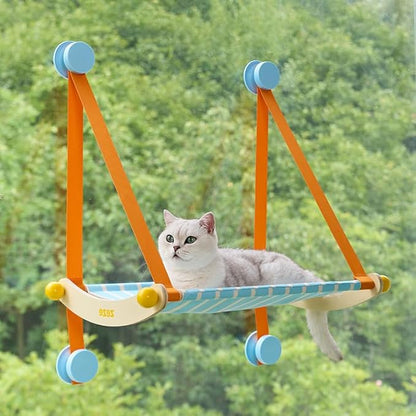 ZEZE Hanging Window Cat Hammock, 360° Panoramic View Window Perch, Canvas Bed, 4 Heavy-Duty Suction Cups, Space-Saving Cat Lounge, Up to 13 Pounds