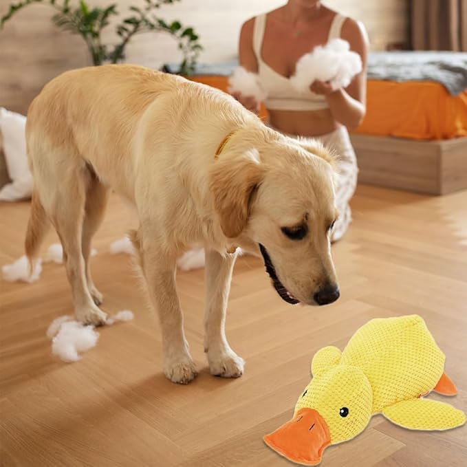 2024 New Quack-Quack Duck Dog Toy, Durable The Mellow Dog Calming Duck Dog Toy, Yellow Stuffed Dog Cat Pet Squeak Chew Toys for Dogs Indoor Puppy (A)