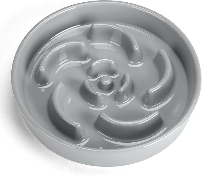 Slow Feeder Dog Bowl, Ceramic 8.3 inch Dog Food Bowls for Small, Medium, and Large Breed, Anti-Slip Maze Puzzle Food Dish to Slow Down Eating (Grey, 8.3 inch)