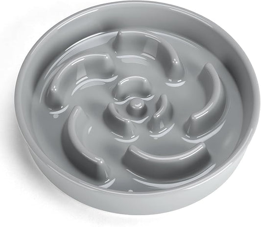 Slow Feeder Dog Bowl, Ceramic 8.3 inch Dog Food Bowls for Small, Medium, and Large Breed, Anti-Slip Maze Puzzle Food Dish to Slow Down Eating (Grey, 8.3 inch)