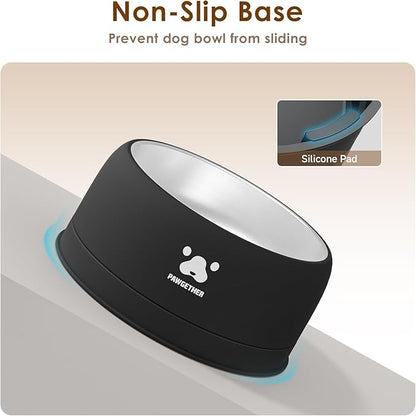 PAWGETHER® Stainless Steel Dog Bowls, Dog Food Water Bowl with Non-Slip Base Two-Piece Design Easy Clean Dishwasher Safe Black 34oz + 12oz