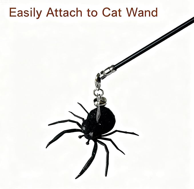 2Pcs Cat Toy Spider Refills – White & Black Heads with Bell/Lobster Claw, Feather Wand Replacement for Kitten Interactive Play