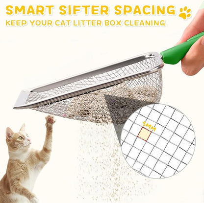 Metal Cat Litter Scoop,Sturdy Litter Cleaner Corner Shovel,Stainless Steel Mesh Litter Shovel,Easy to Clean Reptile Terrarium Sand Waste(Green)-Christmas