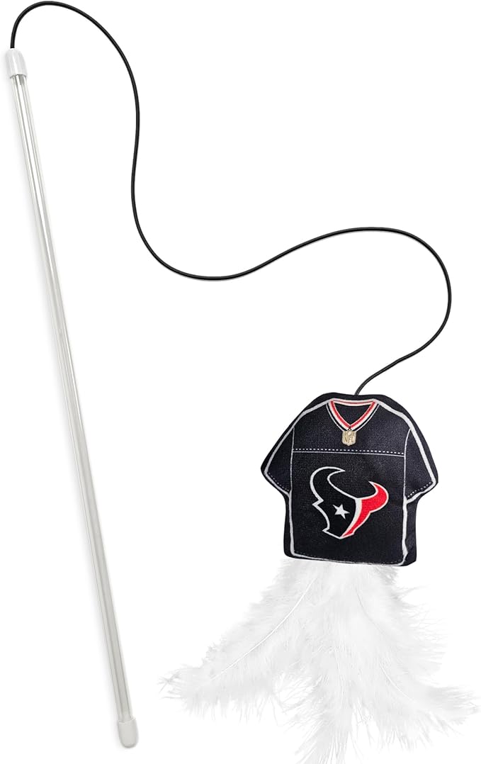 NFL Houston Texans Team Jersey Wand with CAT NIP, Cat Toy Jersey Shaped Plush Teaser Toy for Cats & Kittens - Interactive Pet Toy for Play & Exercise