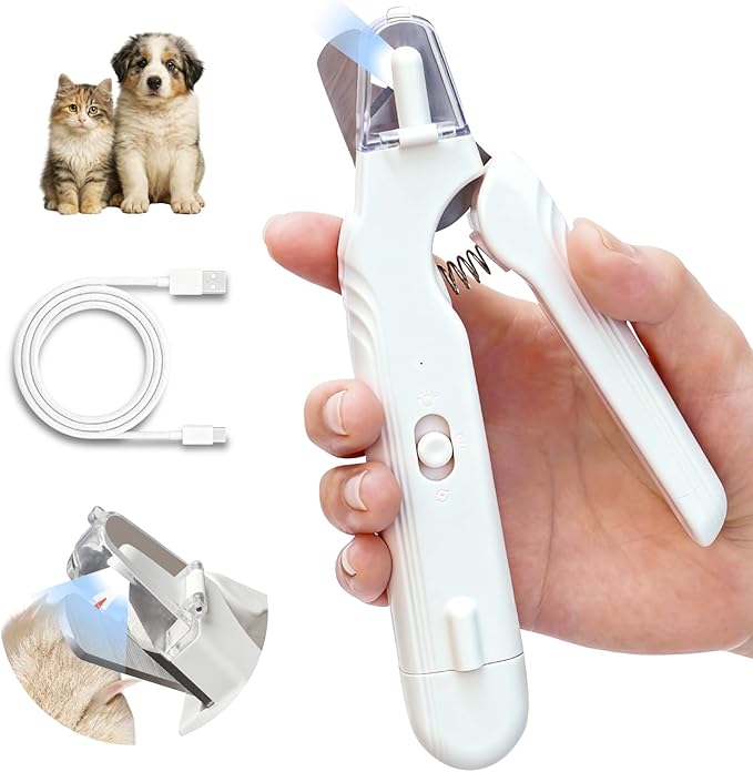 Safe 2-in-1 Dog & Cat Nail Clipper and Grinder LED Safety Light Illuminates the Quick to Prevent Over-Cutting or Bleeding, USB Rechargeable, Low Noise Motor Keeps Pets Calm Grooming for All Pet Sizes
