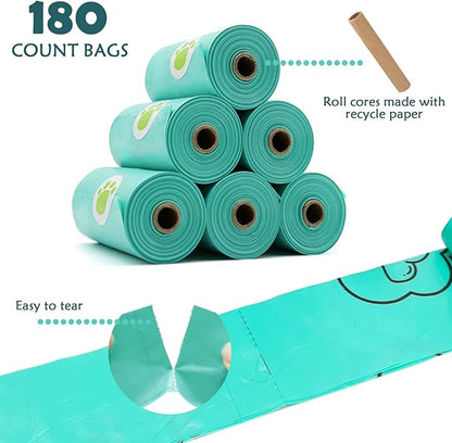 Dog Poop Bags Holder with LED Flashlight|Pet Waste Bags Dispenser for Leash|Doggie Potty Bags Container with Leak-proof Pet Trash Bags and Accessories (1 Holder 195 Bags, Crystal Blue)