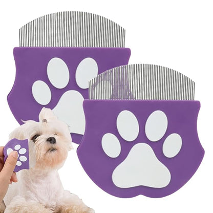 Pet Detangling Flea Comb, Dog Facial Eye Comb, Stainless Steel Tear Stain Remover, Round-Head Grooming Comb for Dog Cat (Purple*2)