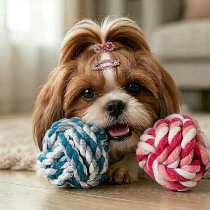 Durable Cotton Rope Dog Ball Toy, Hand-Woven Chew and Teeth-Cleaning for Puppies and Small to Medium Dogs, Interactive Play and Training (2-Red Set) (Red-to-White Color)