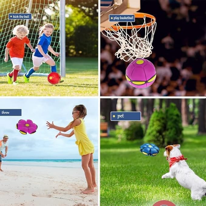 UFO Stomp Magic Ball, Portable Pet Toy Flying Saucer Balls, Creative Doggy Disc Ball, Decompression Flying Flat Throw Dog Balls Toy for Childrens Kids Sports, Outdoor Games(Purple)