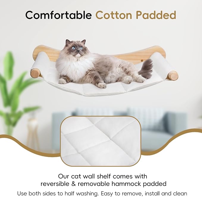 Cat Wall Hammock, Cats Climbing Shelves with 2 Steps, Wall Mounted Furniture Bed and Perches for Climbing, Sleeping, Playing, for Indoor Large Cats or Kitty