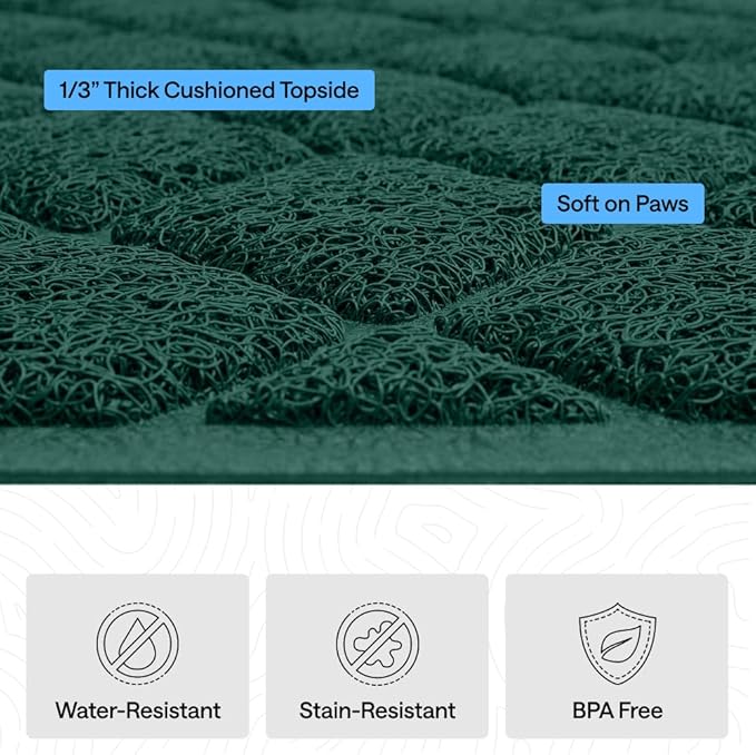 GORILLA GRIP Cat Litter Box Mat, 47x35, Cushioned Coil Mesh Litter Trapping Mats, Scatter Control Supplies for Less Mess, Phthalate Free, Ultra Deep Catch Grooves, Rinse or Vacuum to Clean, Dark Green