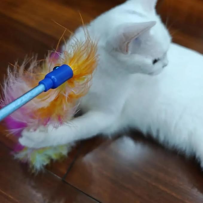 IUHKBH Cat Wand Toys, 3 PCS Interactive Kitten Toys Cat Teaser Wand with Soft Furry Tail Feather Wands with Bell