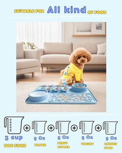 Silicone Lick Mat & Slow Feeder Bowl for Dogs and Cats – Suction Cup Snuffle Mat for Dogs and Cats – Slow Eating, Smell Training, Collapsible Portable Pet Bowl (Blue)