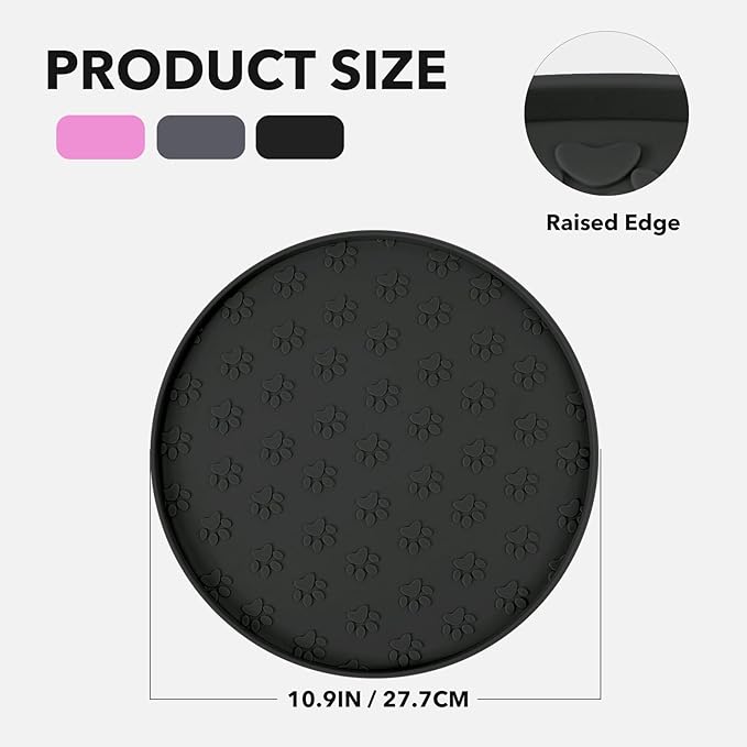 Silicone Pet Food Mat - Waterproof Dog & Cat Feeding Mat with High Lip to Prevent Spills & Protect Floors, Black