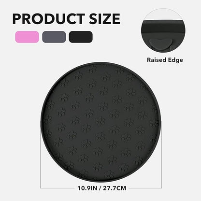 Silicone Pet Food Mat - Waterproof Dog & Cat Feeding Mat with High Lip to Prevent Spills & Protect Floors, Black