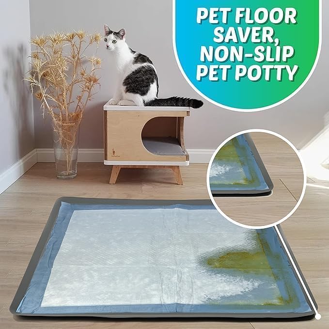 TidyFriend 2 Pack Dog Pee Pad Holder Tray Fits Up to 30” x 36” Wee Wee Pee Pads - Stable Grip, Raised Edges, Quick-Wipe Silicone Surface Dog Potty Tray Holder for Indoor Flooring Protection (Grey)
