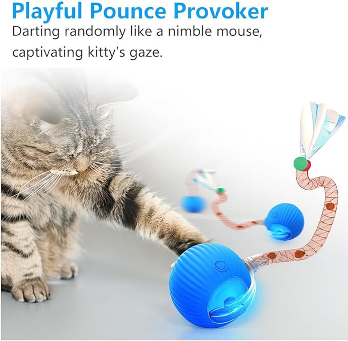 Interactive Cat Toy Ball for Indoor Cats and Kittens – Automatic Rolling Ball, Motion Activated Cat Toys with Tail Accessories, Smart Play Modes, USB Rechargeable Pet Toy for Exercise & Fun
