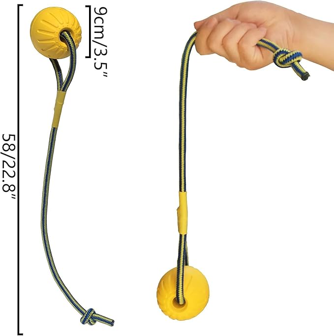 2 Pack Ball with Rope Dog Toy,Fling Dura Foam Toy,Dog Water Float Ball Rraining Boall on Rope (1 * 7cm/2.8"+1 * 9cm/3.5")