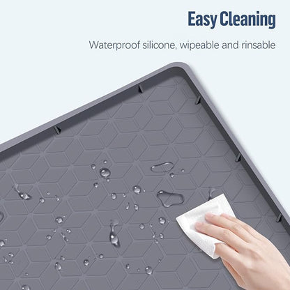 Pee Pad Holder for Dogs, 34" x 22" Silicone Pee Tray Mat Leak-Proof, High Edge, No Spill Pet Pad Holder for Puppy, Cat, Rabbit, Training Pads for Floor Protection, No Pee Pads (Grey)