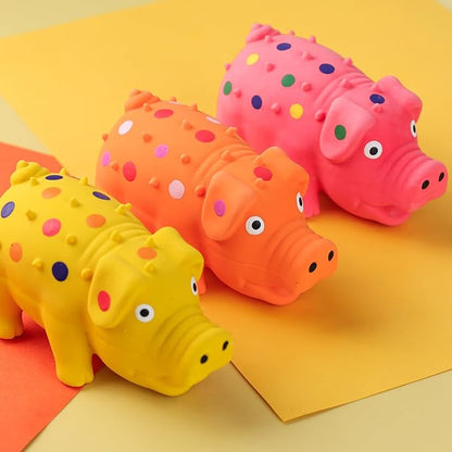 POPLAY 3PCS Squeaky Latex Grunting Pig Dog Toys, 4 Inch Prank Nosie Maker Puppy Chew Toys Rubber Squeeze Gift for Dogs