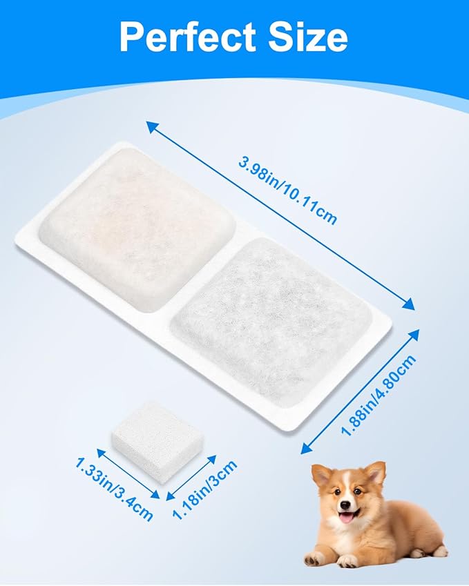 Pet Water Fountain Replacement Filters Compatible with ECOCONUT 3.4Gal/13L Large Dog Water Fountain, Carbon and Sponge Filters for Pet Fountain Water Bowl, Filtered Dog Water Bowl (6 Pack)