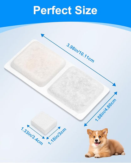 Pet Water Fountain Replacement Filters Compatible with ECOCONUT 3.4Gal/13L Large Dog Water Fountain, Carbon and Sponge Filters for Pet Fountain Water Bowl, Filtered Dog Water Bowl (6 Pack)