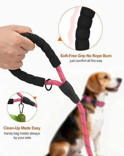 Joytale Dog Leash for Small Dogs, Heavy Duty Nylon Leashes with Comfortable Padded Handle and Highly Reflective Threads, Ideal for Walking and Training, Pink, 6'×3/8''