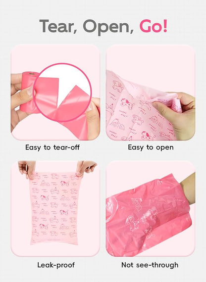 Dog Poop Bags Rolls, 320 Count (20 Refills) - 60% Recycled Plastic Baby Powder Scented - Leak Proof, Extra Thick Waste Bag with Easy-Peel Sticker (Pink)