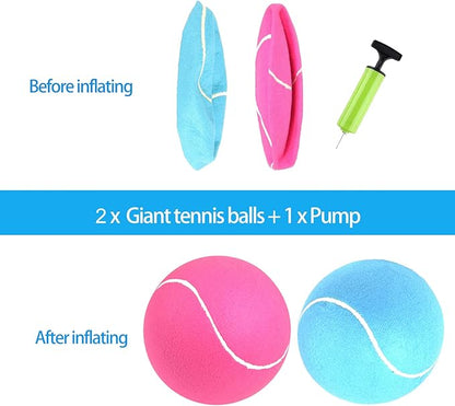 Giant Tennis Ball for Dogs of 2 Pack - 9.5 inch Pink and Blue Large Dog Toy Inflatable Multipurpose Jumbo Tennis Ball Toys for Kids Interactive Play Outside Inside Training