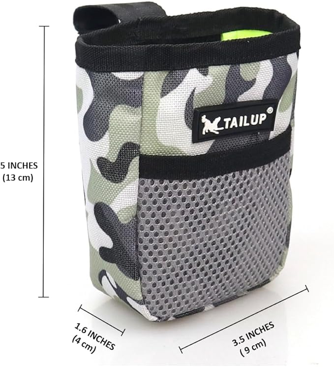 Camouflage Dog Treat Pouch with Belt Clip Waterproof Pet Training Bag, Hands-Free Snack Pouch for Dog Training, Walks & Outdoor Use, Easy-Access for Treats, Clickers & Poop Bags