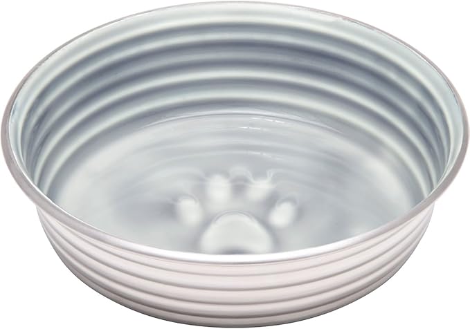 Loving Pets - Le BOL Dog Food Water Bowl Enamel Ceramic Bowl No Tip Stainless Steel Pet Bowl No Skid Spill Proof (Large, Parisian Gray)