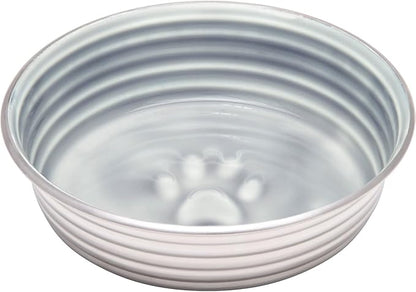 Loving Pets - Le BOL Dog Food Water Bowl Enamel Ceramic Bowl No Tip Stainless Steel Pet Bowl No Skid Spill Proof (Large, Parisian Gray)
