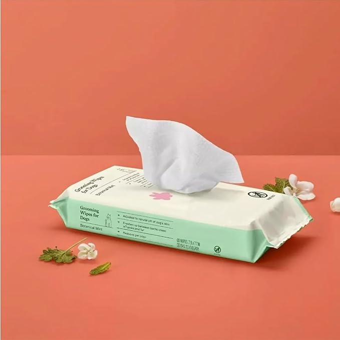 Kindfull Dog Grooming Wipes – 5 Pack (300 Total), Botanical Mint Scent – Gentle, pH-Balanced Pet Wipes for Paws & Fur – Plant-Based, Alcohol-Free – 7.9" x 7.7" Each