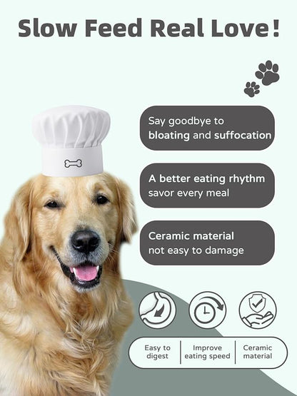 Ceramic Slow Feeder Dog Bowl, 1.8 Cup Fun Pet Food Dish for Small & Medium Breeds to Slow Down Eating, Anti-Gulping, Stop Bloat, Preventing Choking (Black)
