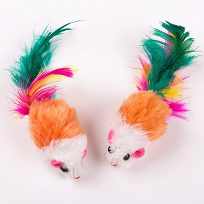 Smoro 100Pcs Cat Mouse Toys Feather Mouse Interactive Mini Funny Animal Playing Toys for Cats Kitten