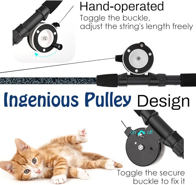 Pawaboo Cat Feather Toys, 4 Pack Interactive Cat Feather Teaser Wand Toys, Retractable Fishing Pole Wand Catcher Exerciser with Refill Fish, Dragonfly Worm with Bells, Blue Yellow Green
