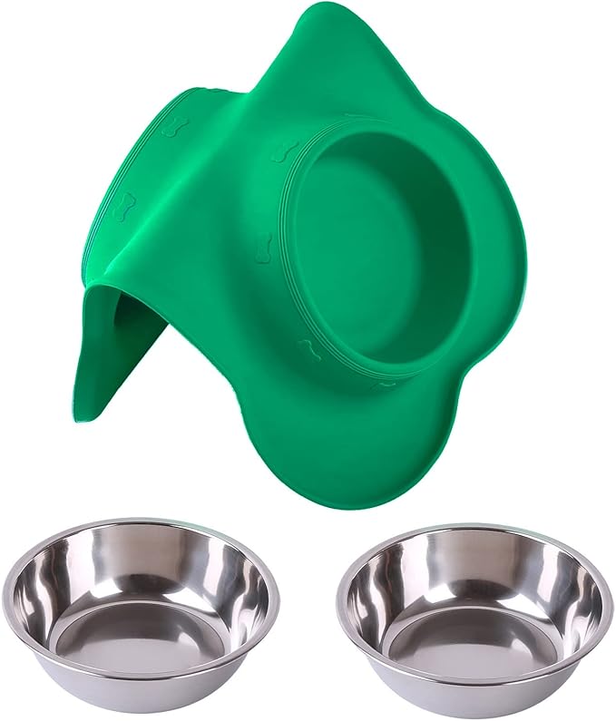 Hubulk Pet Dog Bowls 2 Stainless Steel Dog Bowl with No Spill Non-Skid Silicone Mat + Pet Food Scoop Water and Food Feeder Bowls for Feeding Small Medium Large Dogs Cats Puppies (X- L, Huntergreen)