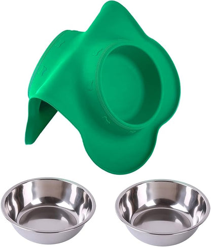 Hubulk Pet Dog Bowls 2 Stainless Steel Dog Bowl with No Spill Non-Skid Silicone Mat + Pet Food Scoop Water and Food Feeder Bowls for Feeding Small Medium Large Dogs Cats Puppies (X- L, Huntergreen)