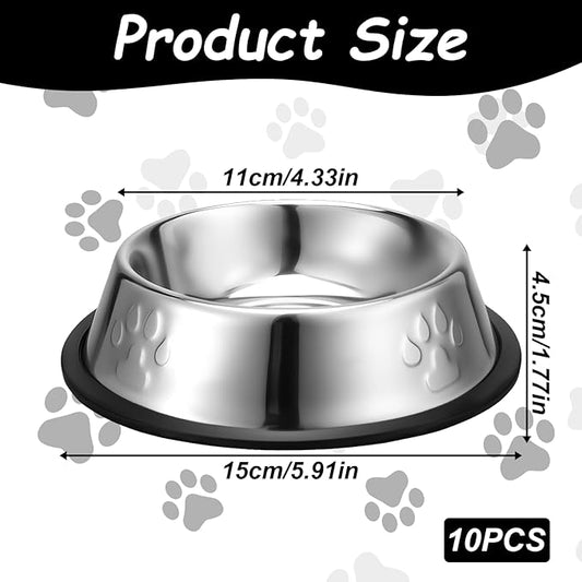 10 Pcs Small Dishes for Dogs Metal Dog Bowls No Slip Puppy Bowl Stainless Steel Dogs Food and Water Bowls with Rubber Base Bottom Pet Feeding Dishes for Cats