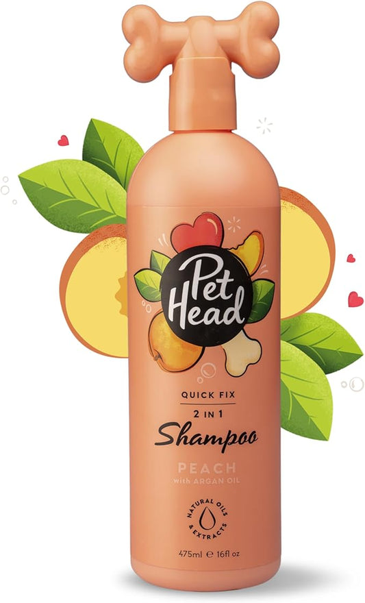 Pet Head Quick Fix 2 in 1 Dog Shampoo and Conditioner | Peach Scent | Dog Shampoo for Smelly Dogs | Nourishes and Softens Coat & Skin | Vegan | Gentle Formula for Puppies | Made in USA | 16fl oz.