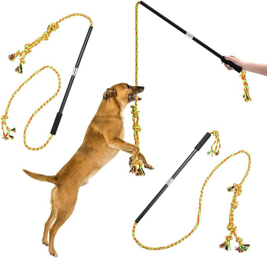 Interactive Flirt Pole Toy for Dogs Chase and Tug of War,Durable Teaser Wand with Pet Fleece Rope Tether Lure Toy to Outdoor Exercise & Training for Small Medium Large Dogs (Black)