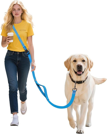 Hands Free Dog Leash,Galaxy Reflective Crossbody Leash, 6–9.5 ft Adjustable Heavy Duty Waist Belt for Medium and Large Dogs Walking,Running,Jogging,Training,Night Walking （290cm, Blue