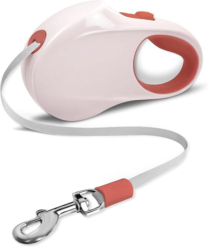 Retractable Dog Leash, 16 ft Strong Nylon Tape, 360° Tangle-Free, One-Handed Brake, Pause and Lock, Durable Non-Slip Handle, Lightweight, for Small, Medium and Large Breeds up to 88 lbs, Pink