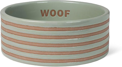 Fringe Studio Stripe SAGE Medium Striped Wax Resist Ceramic Pet Bowl (6.5" Diameter x 2.5" H, 26 fl.oz.), PetShop Collection (758MD001)