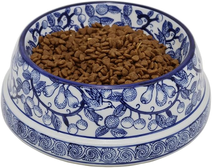 Aimusego Blue and White Ceramic Dog Bowl, Gifts for Pet Owners, Dog Gift, Anti-Skid Base Medium Large Water and Food Pet Cat Dish-9inch